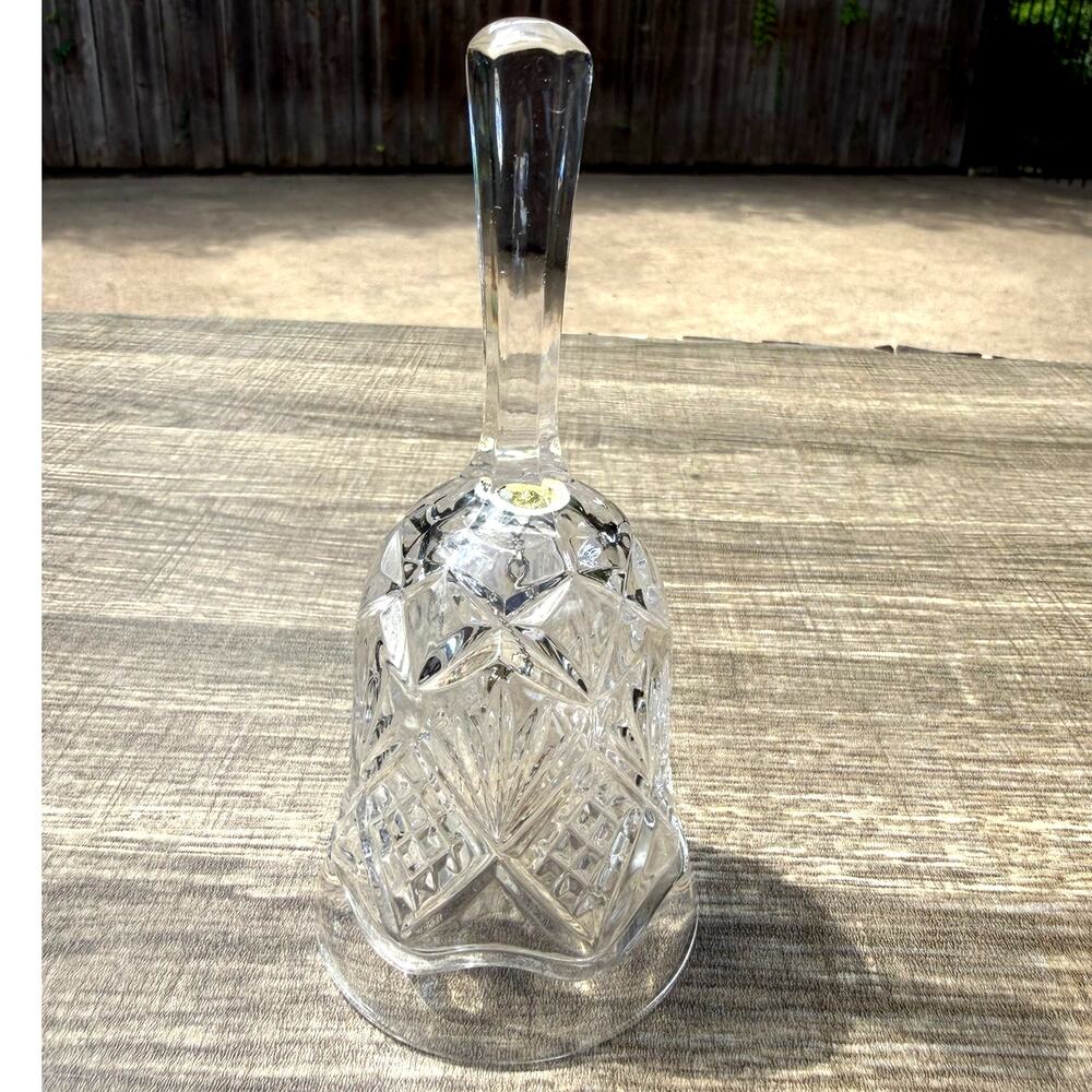 Pressed Crystal Vintage Bell Clear Glass Fan Diamond Pattern 5.75" Tall